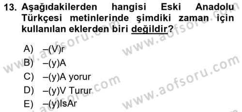 XIV-XV. Yüzyıllar Türk Dili Dersi 2018 - 2019 Yılı Yaz Okulu Sınav Soruları 13. Soru