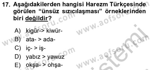 XIV-XV. Yüzyıllar Türk Dili Dersi 2018 - 2019 Yılı Yaz Okulu Sınav Soruları 17. Soru