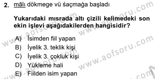 XIV-XV. Yüzyıllar Türk Dili Dersi 2018 - 2019 Yılı Yaz Okulu Sınav Soruları 2. Soru