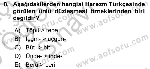 XIV-XV. Yüzyıllar Türk Dili Dersi 2018 - 2019 Yılı Yaz Okulu Sınav Soruları 8. Soru