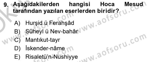 XIV-XV. Yüzyıllar Türk Dili Dersi 2018 - 2019 Yılı Yaz Okulu Sınav Soruları 9. Soru