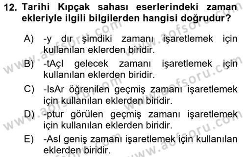 XIV-XV. Yüzyıllar Türk Dili Dersi 2020 - 2021 Yılı Yaz Okulu Sınav Soruları 12. Soru