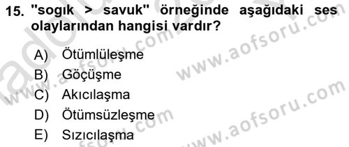 XIV-XV. Yüzyıllar Türk Dili Dersi 2020 - 2021 Yılı Yaz Okulu Sınav Soruları 15. Soru