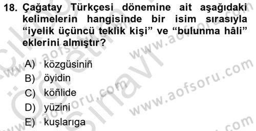 XIV-XV. Yüzyıllar Türk Dili Dersi 2020 - 2021 Yılı Yaz Okulu Sınav Soruları 18. Soru