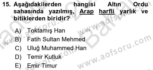 XIV-XV. Yüzyıllar Türk Dili Dersi 2021 - 2022 Yılı (Vize) Ara Sınavı 15. Soru