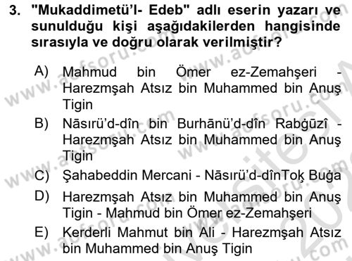 XIV-XV. Yüzyıllar Türk Dili Dersi 2021 - 2022 Yılı (Vize) Ara Sınav Soruları 3. Soru