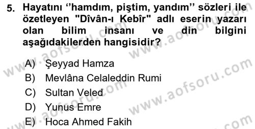 XIV-XV. Yüzyıllar Türk Dili Dersi 2021 - 2022 Yılı (Vize) Ara Sınav Soruları 5. Soru