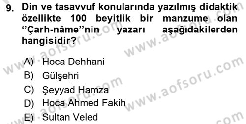 XIV-XV. Yüzyıllar Türk Dili Dersi 2021 - 2022 Yılı (Vize) Ara Sınav Soruları 9. Soru