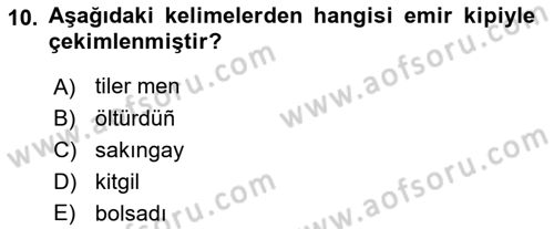 XIV-XV. Yüzyıllar Türk Dili Dersi 2021 - 2022 Yılı (Final) Dönem Sonu Sınav Soruları 10. Soru