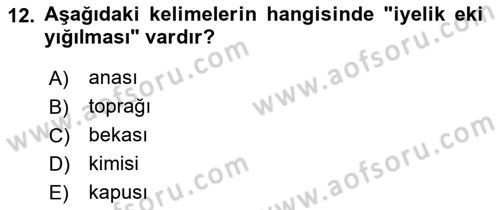 XIV-XV. Yüzyıllar Türk Dili Dersi 2021 - 2022 Yılı (Final) Dönem Sonu Sınav Soruları 12. Soru