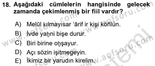 XIV-XV. Yüzyıllar Türk Dili Dersi 2021 - 2022 Yılı (Final) Dönem Sonu Sınav Soruları 18. Soru