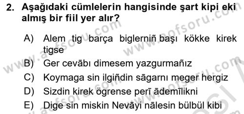 XIV-XV. Yüzyıllar Türk Dili Dersi 2021 - 2022 Yılı (Final) Dönem Sonu Sınavı 2. Soru