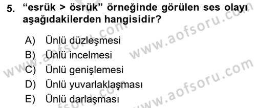 XIV-XV. Yüzyıllar Türk Dili Dersi 2021 - 2022 Yılı (Final) Dönem Sonu Sınav Soruları 5. Soru