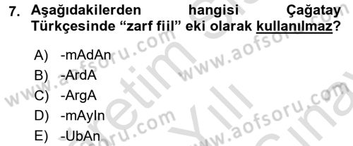 XIV-XV. Yüzyıllar Türk Dili Dersi 2021 - 2022 Yılı (Final) Dönem Sonu Sınav Soruları 7. Soru