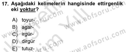 XIV-XV. Yüzyıllar Türk Dili Dersi 2021 - 2022 Yılı Yaz Okulu Sınav Soruları 17. Soru