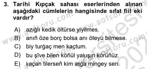 XIV-XV. Yüzyıllar Türk Dili Dersi 2021 - 2022 Yılı Yaz Okulu Sınav Soruları 3. Soru