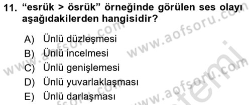 XIV-XV. Yüzyıllar Türk Dili Dersi 2022 - 2023 Yılı Yaz Okulu Sınav Soruları 11. Soru