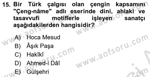 XIV-XV. Yüzyıllar Türk Dili Dersi 2022 - 2023 Yılı Yaz Okulu Sınav Soruları 15. Soru