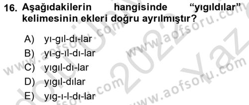 XIV-XV. Yüzyıllar Türk Dili Dersi 2022 - 2023 Yılı Yaz Okulu Sınav Soruları 16. Soru