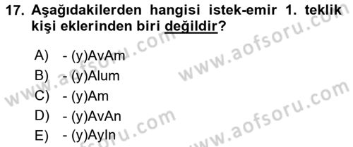 XIV-XV. Yüzyıllar Türk Dili Dersi 2022 - 2023 Yılı Yaz Okulu Sınav Soruları 17. Soru