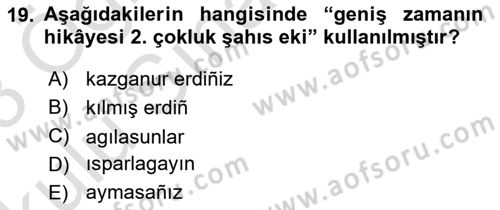 XIV-XV. Yüzyıllar Türk Dili Dersi 2022 - 2023 Yılı Yaz Okulu Sınav Soruları 19. Soru