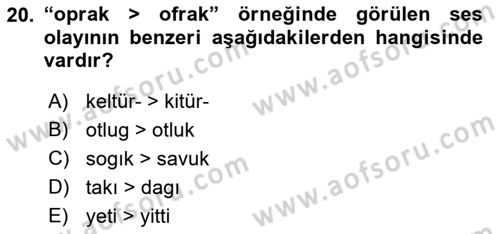 XIV-XV. Yüzyıllar Türk Dili Dersi 2022 - 2023 Yılı Yaz Okulu Sınav Soruları 20. Soru