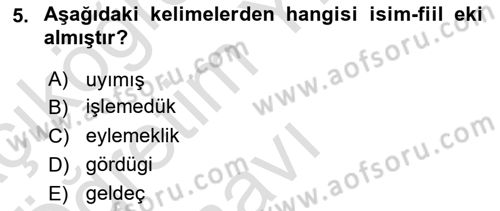 XIV-XV. Yüzyıllar Türk Dili Dersi 2022 - 2023 Yılı Yaz Okulu Sınavı 5. Soru