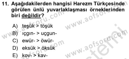 XIV-XV. Yüzyıllar Türk Dili Dersi 2023 - 2024 Yılı (Vize) Ara Sınav Soruları 11. Soru