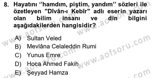 XIV-XV. Yüzyıllar Türk Dili Dersi 2023 - 2024 Yılı (Vize) Ara Sınav Soruları 8. Soru