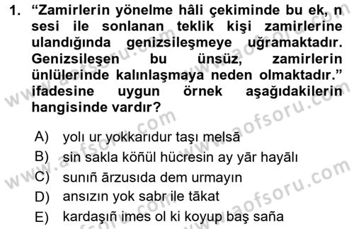 XIV-XV. Yüzyıllar Türk Dili Dersi 2023 - 2024 Yılı (Final) Dönem Sonu Sınav Soruları 1. Soru