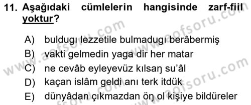 XIV-XV. Yüzyıllar Türk Dili Dersi 2023 - 2024 Yılı (Final) Dönem Sonu Sınav Soruları 11. Soru