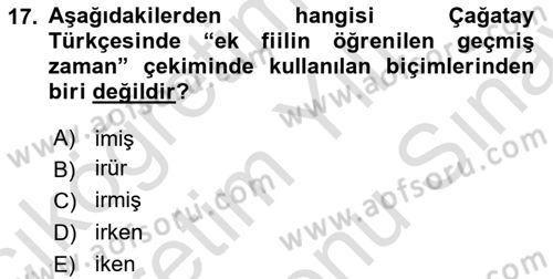 XIV-XV. Yüzyıllar Türk Dili Dersi 2023 - 2024 Yılı (Final) Dönem Sonu Sınav Soruları 17. Soru