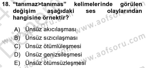 XIV-XV. Yüzyıllar Türk Dili Dersi 2023 - 2024 Yılı (Final) Dönem Sonu Sınav Soruları 18. Soru