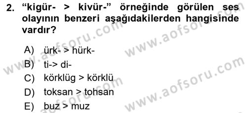 XIV-XV. Yüzyıllar Türk Dili Dersi 2023 - 2024 Yılı (Final) Dönem Sonu Sınav Soruları 2. Soru