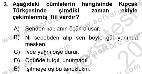 XIV-XV. Yüzyıllar Türk Dili Dersi 2023 - 2024 Yılı (Final) Dönem Sonu Sınav Soruları 3. Soru