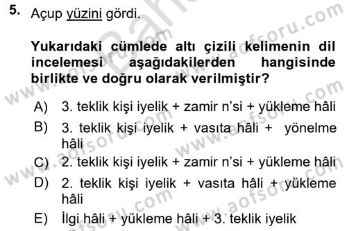 XIV-XV. Yüzyıllar Türk Dili Dersi 2023 - 2024 Yılı (Final) Dönem Sonu Sınav Soruları 5. Soru
