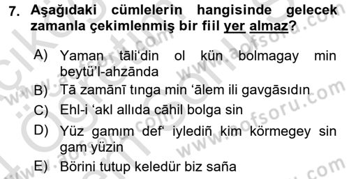 XIV-XV. Yüzyıllar Türk Dili Dersi 2023 - 2024 Yılı (Final) Dönem Sonu Sınav Soruları 7. Soru