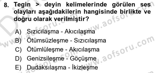 XIV-XV. Yüzyıllar Türk Dili Dersi 2023 - 2024 Yılı (Final) Dönem Sonu Sınav Soruları 8. Soru