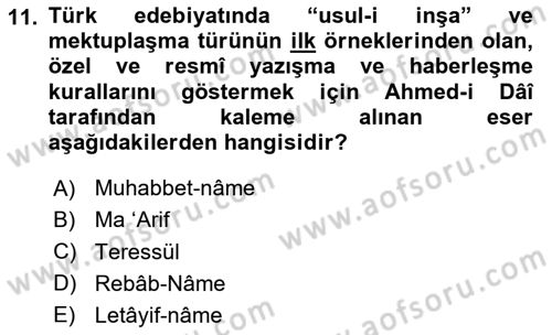 XIV-XV. Yüzyıllar Türk Dili Dersi 2023 - 2024 Yılı Yaz Okulu Sınav Soruları 11. Soru