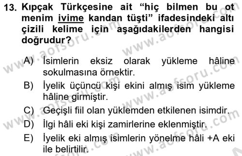 XIV-XV. Yüzyıllar Türk Dili Dersi 2023 - 2024 Yılı Yaz Okulu Sınav Soruları 13. Soru