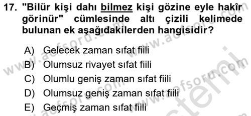 XIV-XV. Yüzyıllar Türk Dili Dersi 2023 - 2024 Yılı Yaz Okulu Sınav Soruları 17. Soru