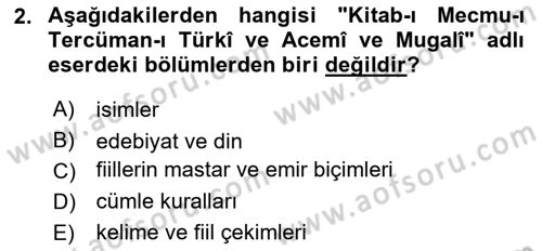 XIV-XV. Yüzyıllar Türk Dili Dersi 2023 - 2024 Yılı Yaz Okulu Sınav Soruları 2. Soru