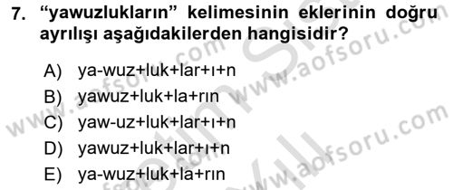XIV-XV. Yüzyıllar Türk Dili Dersi 2023 - 2024 Yılı Yaz Okulu Sınav Soruları 7. Soru