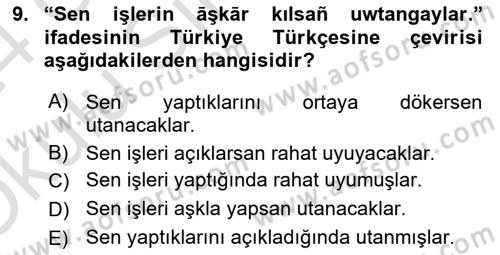 XIV-XV. Yüzyıllar Türk Dili Dersi 2023 - 2024 Yılı Yaz Okulu Sınav Soruları 9. Soru