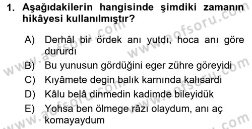 XIV-XV. Yüzyıllar Türk Dili Dersi 2024 - 2025 Yılı (Vize) Ara Sınav Soruları 1. Soru