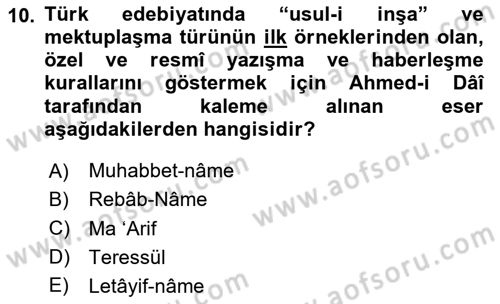 XIV-XV. Yüzyıllar Türk Dili Dersi 2024 - 2025 Yılı (Vize) Ara Sınav Soruları 10. Soru