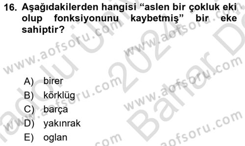 XIV-XV. Yüzyıllar Türk Dili Dersi 2024 - 2025 Yılı (Vize) Ara Sınav Soruları 16. Soru