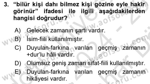 XIV-XV. Yüzyıllar Türk Dili Dersi 2024 - 2025 Yılı (Vize) Ara Sınav Soruları 3. Soru