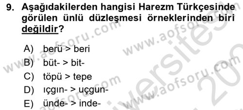 XIV-XV. Yüzyıllar Türk Dili Dersi 2024 - 2025 Yılı (Vize) Ara Sınav Soruları 9. Soru