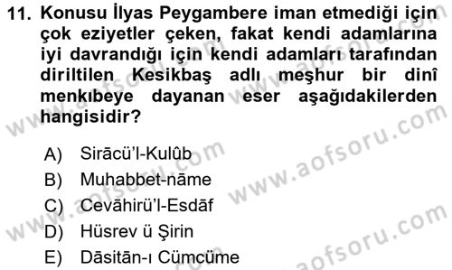 XIV-XV. Yüzyıllar Türk Dili Dersi 2024 - 2025 Yılı (Final) Dönem Sonu Sınav Soruları 11. Soru